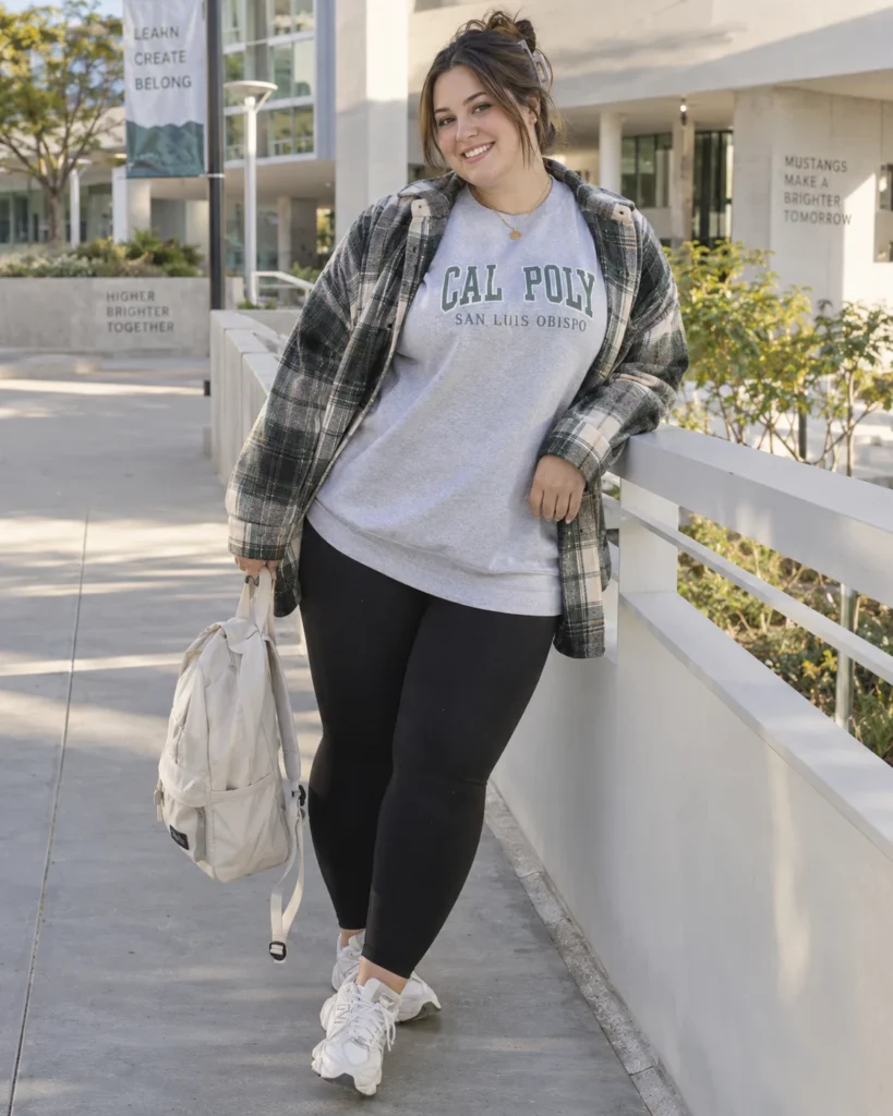 Oversized Sweatshirt, Leggings and a Plaid Shacket