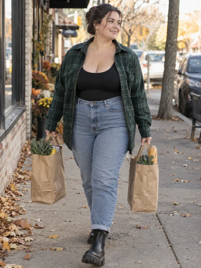 Plaid Shacket & Mom Jeans