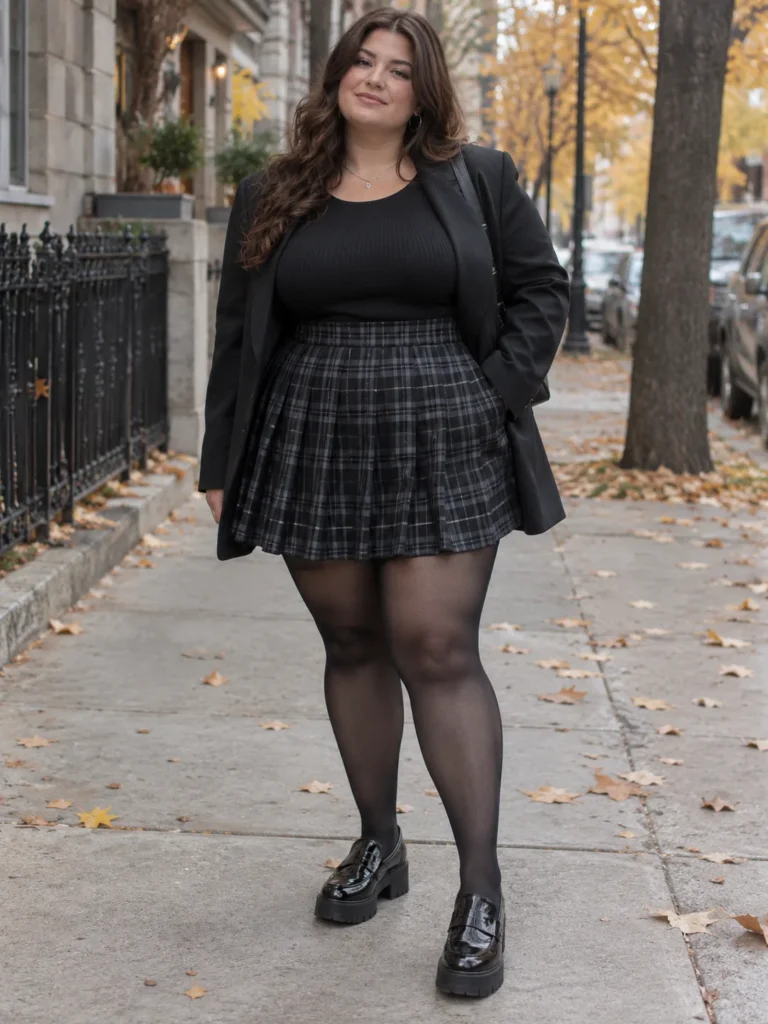 Plaid Skater Skirt + Oversized Blazer