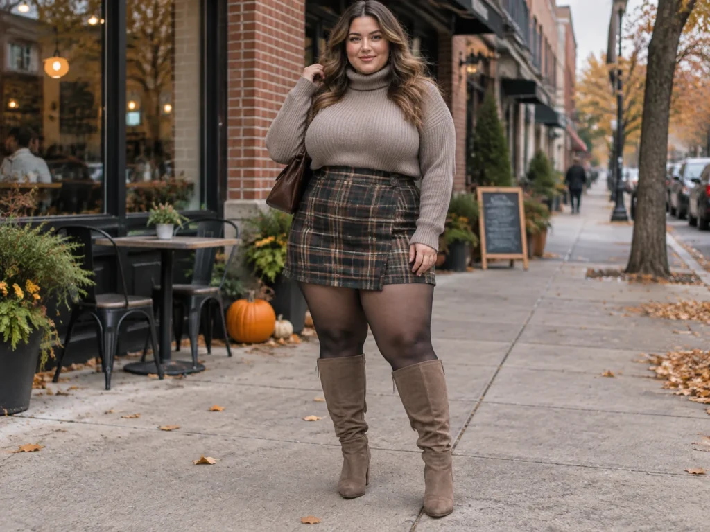 Plaid Wool Mini With Fleece-Lined Tights and a Turtleneck