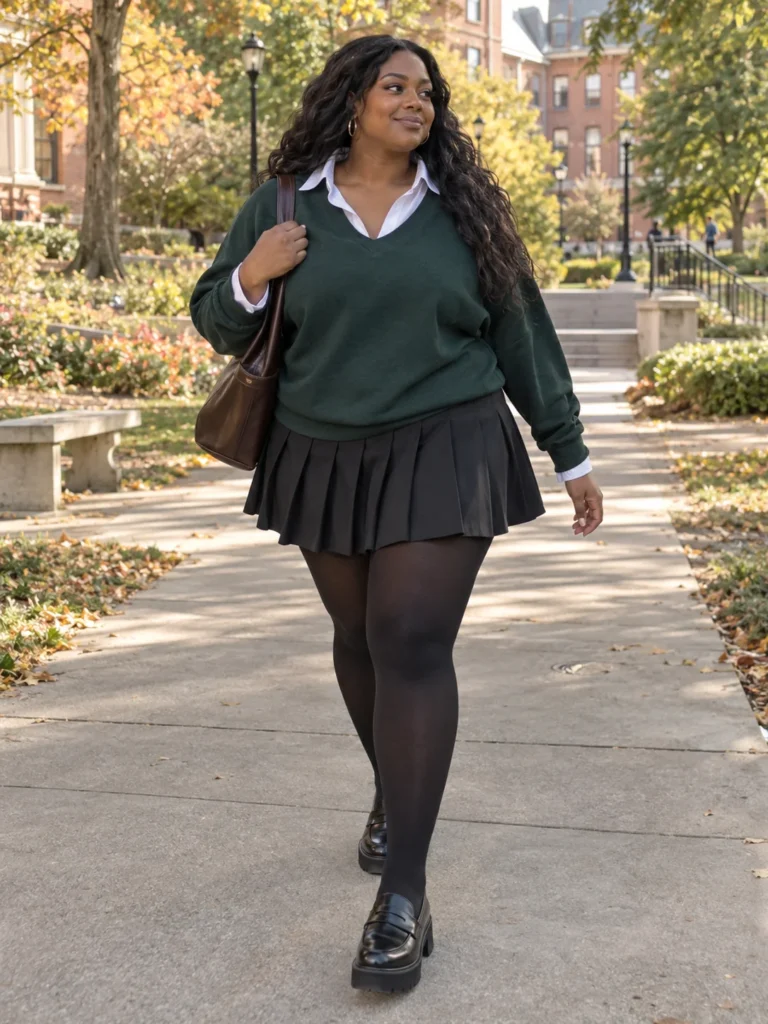 Preppy Pleated Skirt & College Crewneck