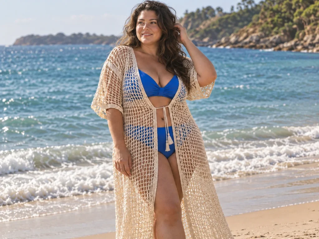 Sheer Crochet Maxi Dress Over a Bold Bikini