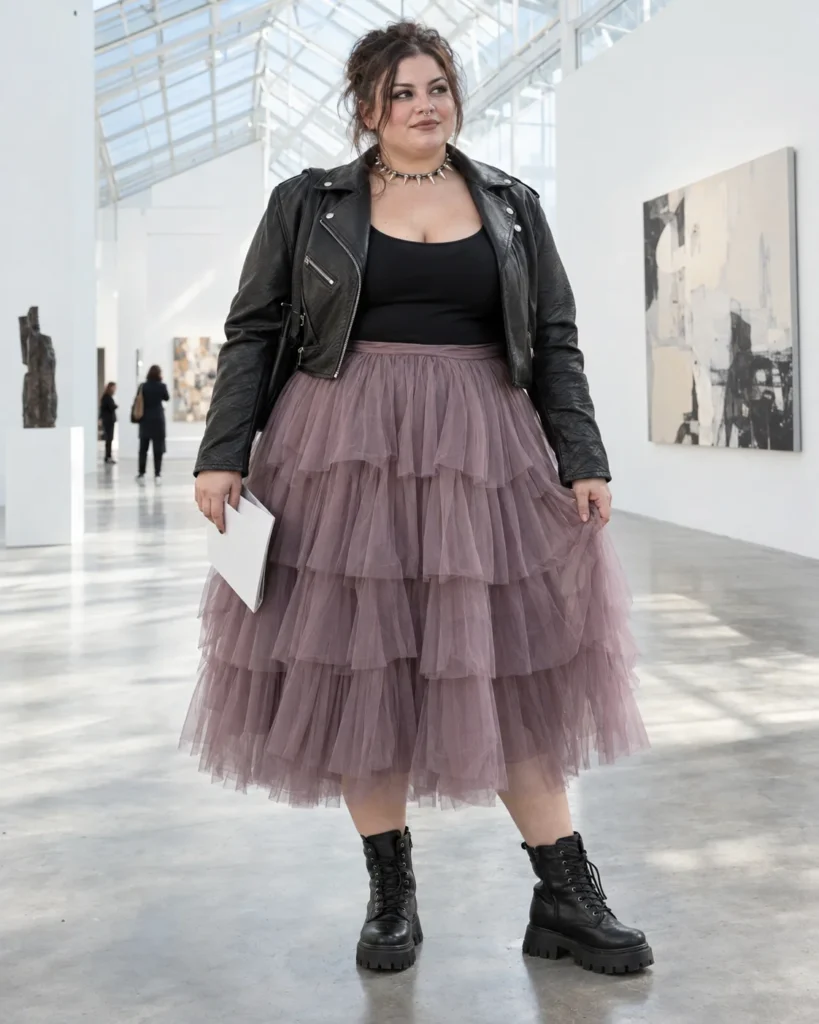 Soft Punk Cropped Moto Jacket & Tiered Tulle Skirt