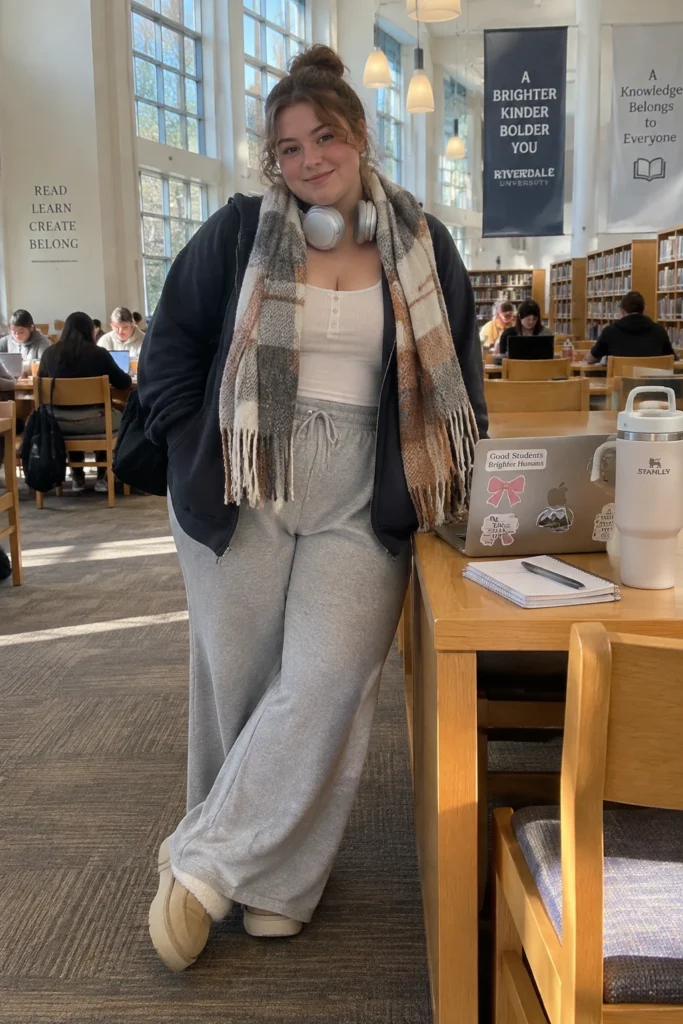 The Library All-Nighter Zip Hoodie, Wide-Leg Sweats and a Blanket Scarf