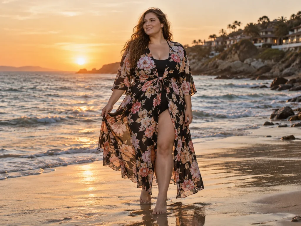 Tie-Front Kimono Duster With a Plunge One-Piece