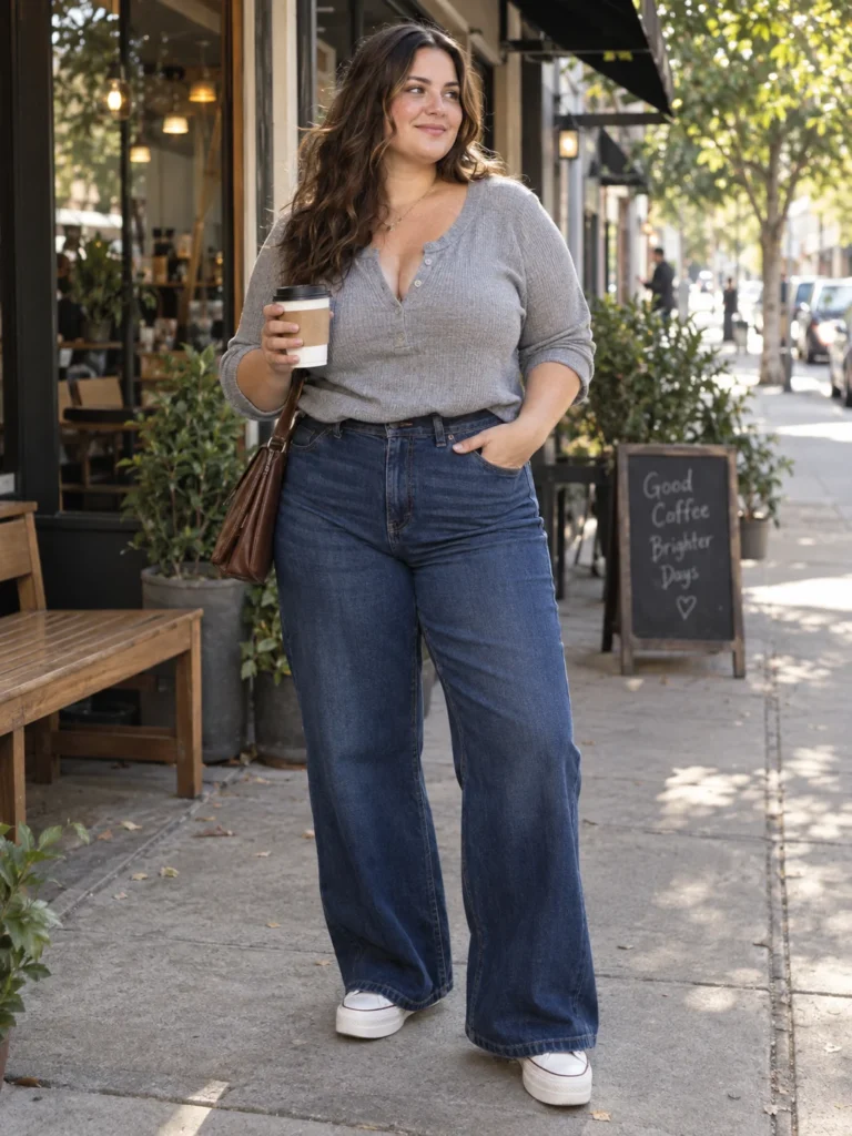 Waffle Henley & Wide-Leg Trouser Jeans
