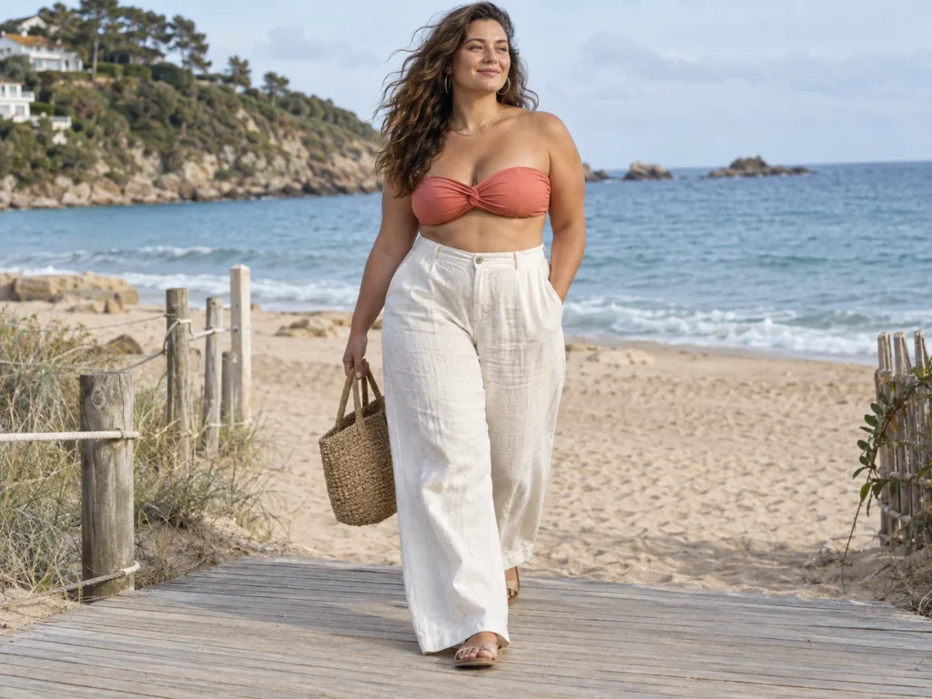 Wide-Leg Linen Trousers With a Bandeau Top