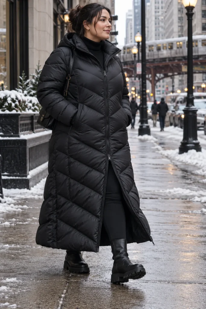 Chevron-Quilted Maxi Puffer