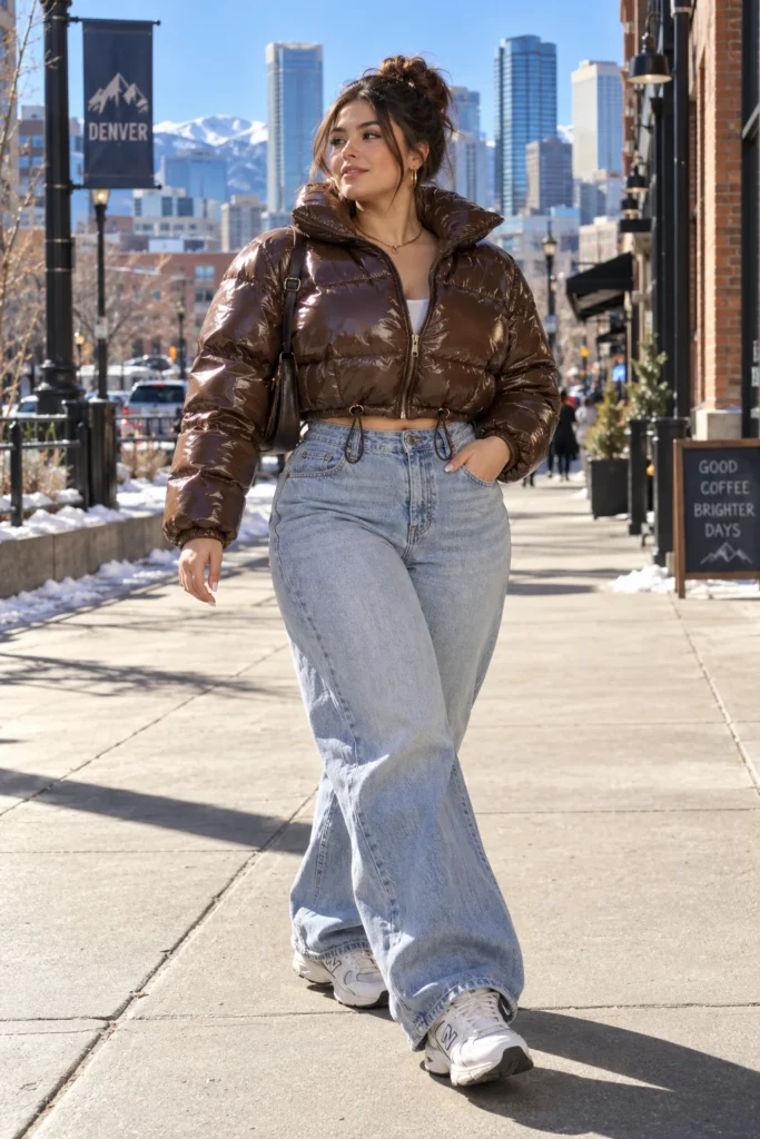 Glossy Cropped Puffer with Toggle Waist