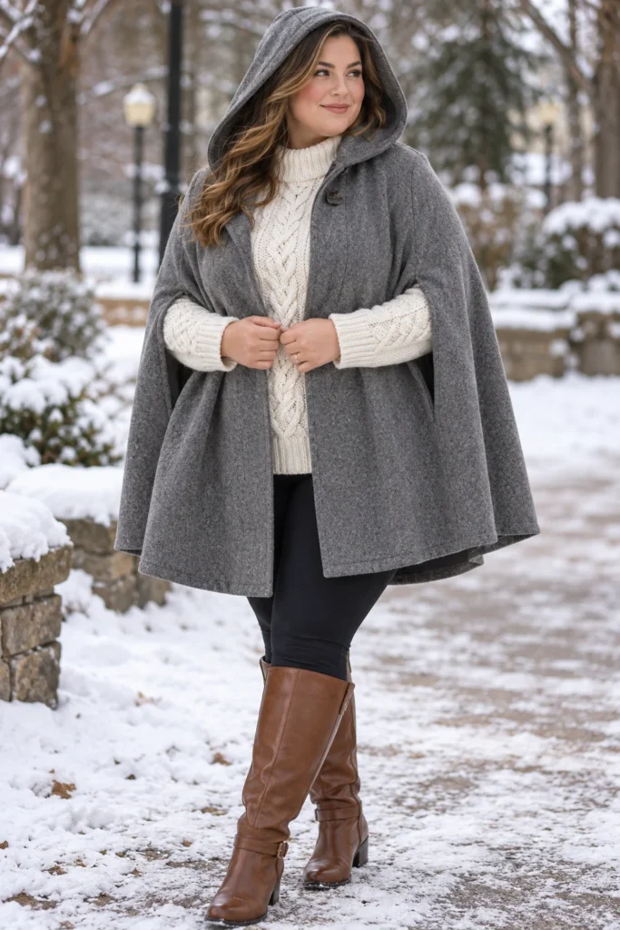 Hooded Cape Poncho Coat